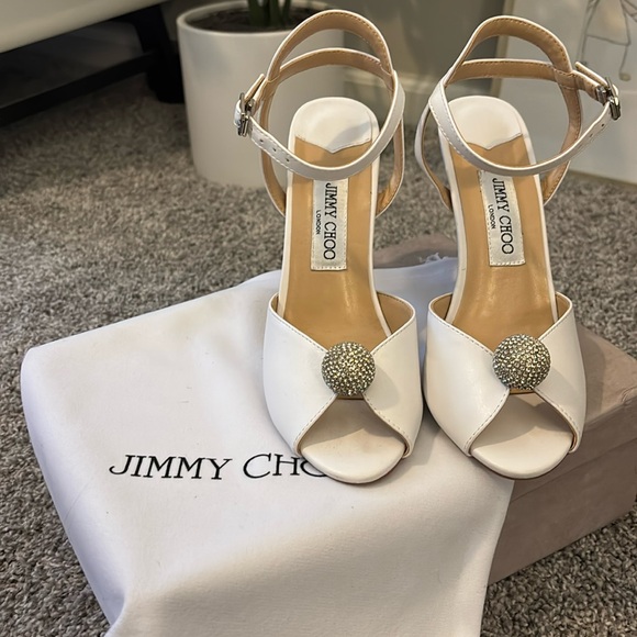 Jimmy Choo White Heeled Sandals with Silver Accents - Picture 1 of 6